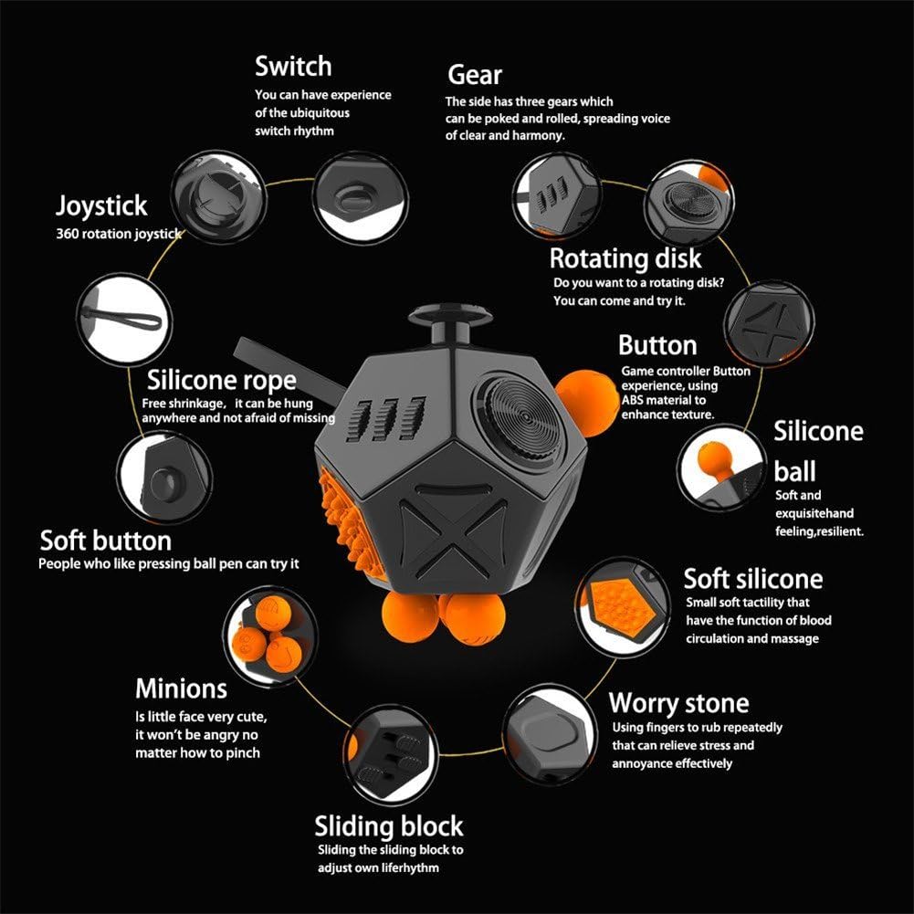 Fidget Cube With 12 Sides Figet Cube Adult Infinity Fidget Cube Toy Stress & Anxiety Cube Toy for all Ages with ADHD, ADD, ASD, ADHD Fidget Cube for Adults Kids Killing Time Gifts Christmas Gifts