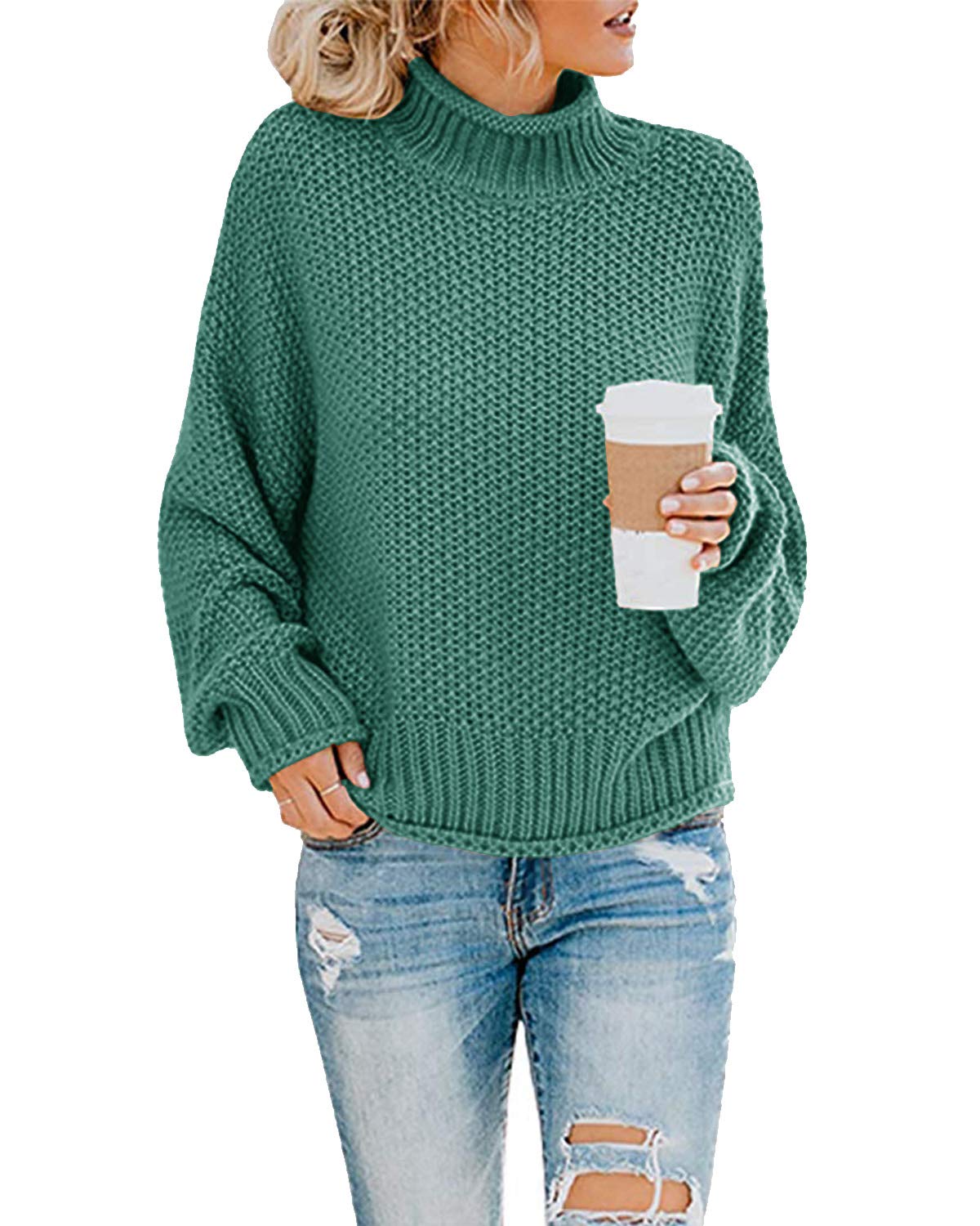 Women's Turtleneck Jumpers Casual Batwing Sweaters Long Sleeve Pullover Loose Chunky Knitted Jumper Tops