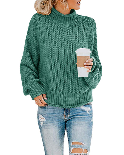 Women's Turtleneck Jumpers Casual Batwing Sweaters Long Sleeve Pullover Loose Chunky Knitted Jumper Tops