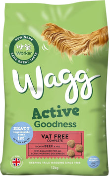 Wagg Active Goodness Complete Dry Adult Dog Food Beef & Veg 12kg - For All Active Working Dog Breeds