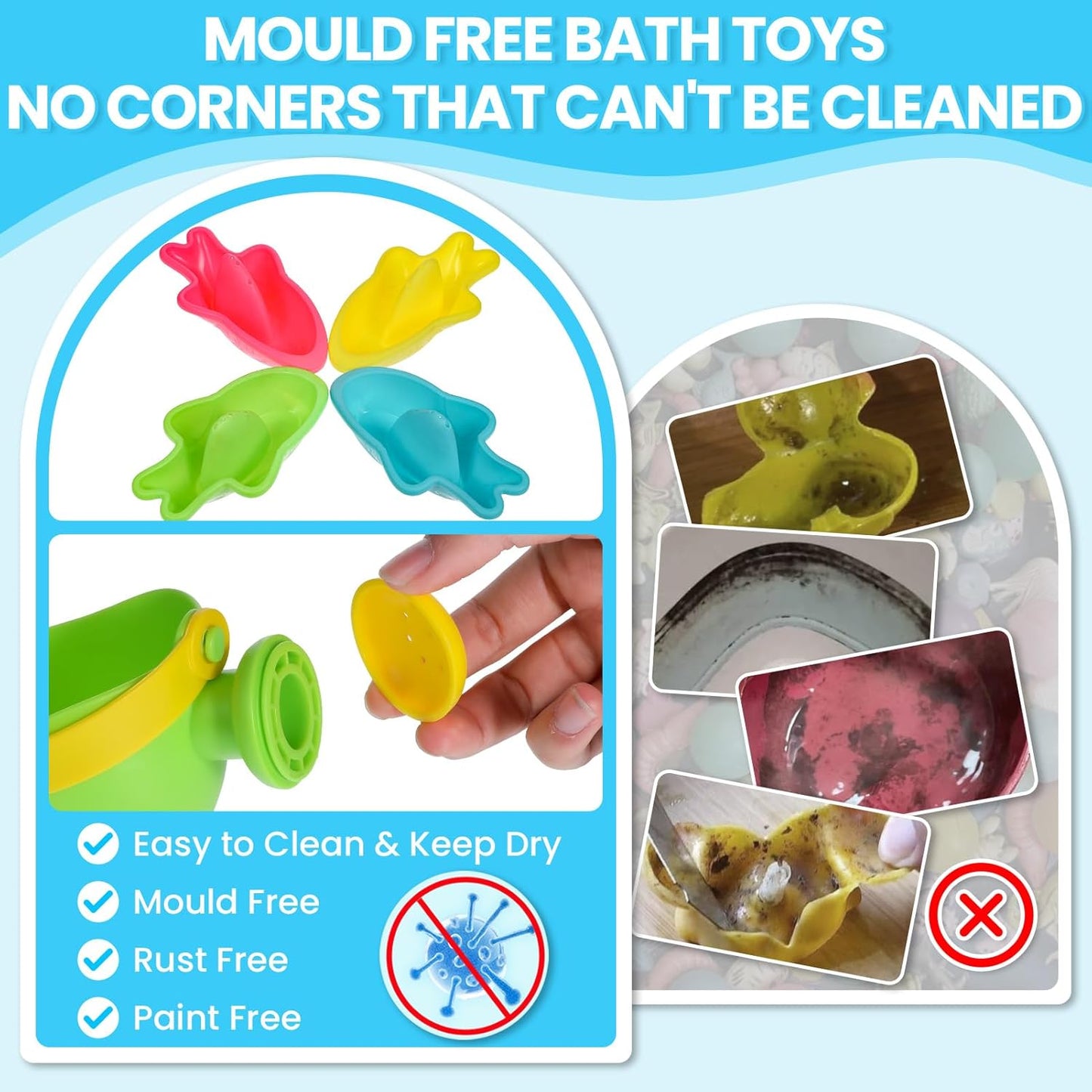 Baby Bath Toys for 1 2 3 4 Year Olds Toddler Kids - 10PCS Mould Free Water Play Swimming Pool Toys No Mould Watering Can Bath Boats Bath Cups for Boys Girls