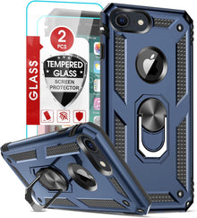 LeYi for iPhone SE 2020 Case,iPhone SE 3 2022 Case, iPhone 8/7 / iPhone 6/6S Case and 2 Tempered Glass Screen Protector,Ring Holder Shockproof Tough Protective Silicone TPU Armour Phone Cover, Blue