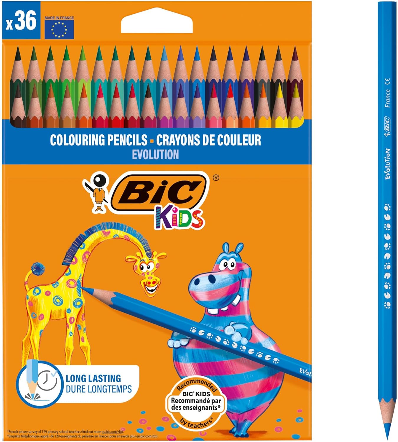 BIC Kids Evolution Coloured Pencils, Vivid Colouring Pencils, Easy to Sharpen BIC Pencils, School Supplies, 36 Pack