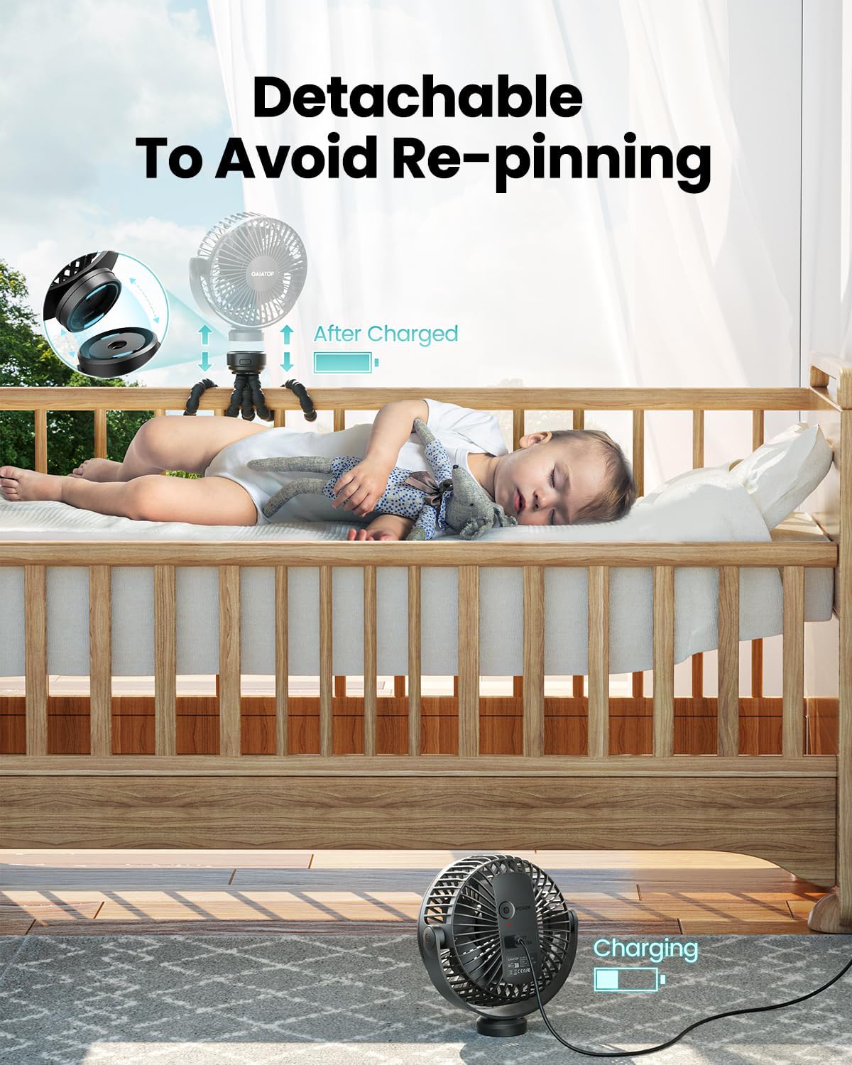 Mini Portable Pram Fan, Rechargeable Small Clip on Fan for Stroller, Detachable 3 Speed 360 Degree Rotate Flexible Tripod Handheld Desk Cooling Car Seat Crib Treadmill Travel Black (SF40)