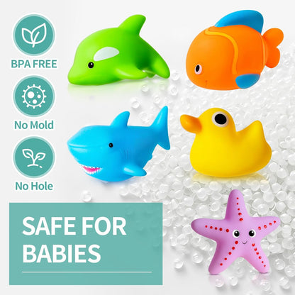 No Hole No Mould Baby Bath Toys - 9PCS Mould Free Bath Toys for 1 2 3 4 Year Olds Toddler Kids Swimming Pool Toys Sea Animals Water Toys for Boys Girls