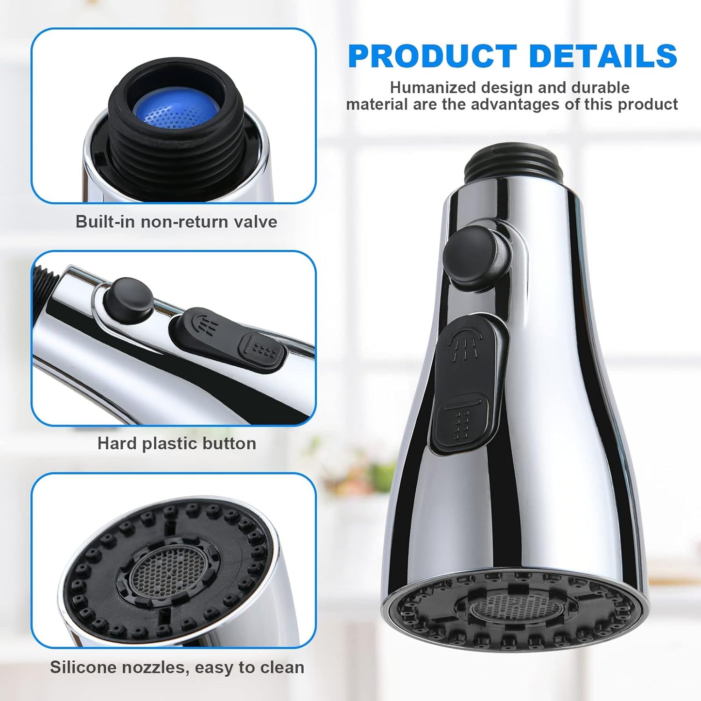 OSDUE Kitchen Tap Spray Head, 360° Swivel Spout, FM22 M24 Kitchen Sink Tap, Tap Faucet Attachment Spray with 3 Modes, Replacement Tap Bubbler Head Aerator,Tap Adapter Accessories,G1/2