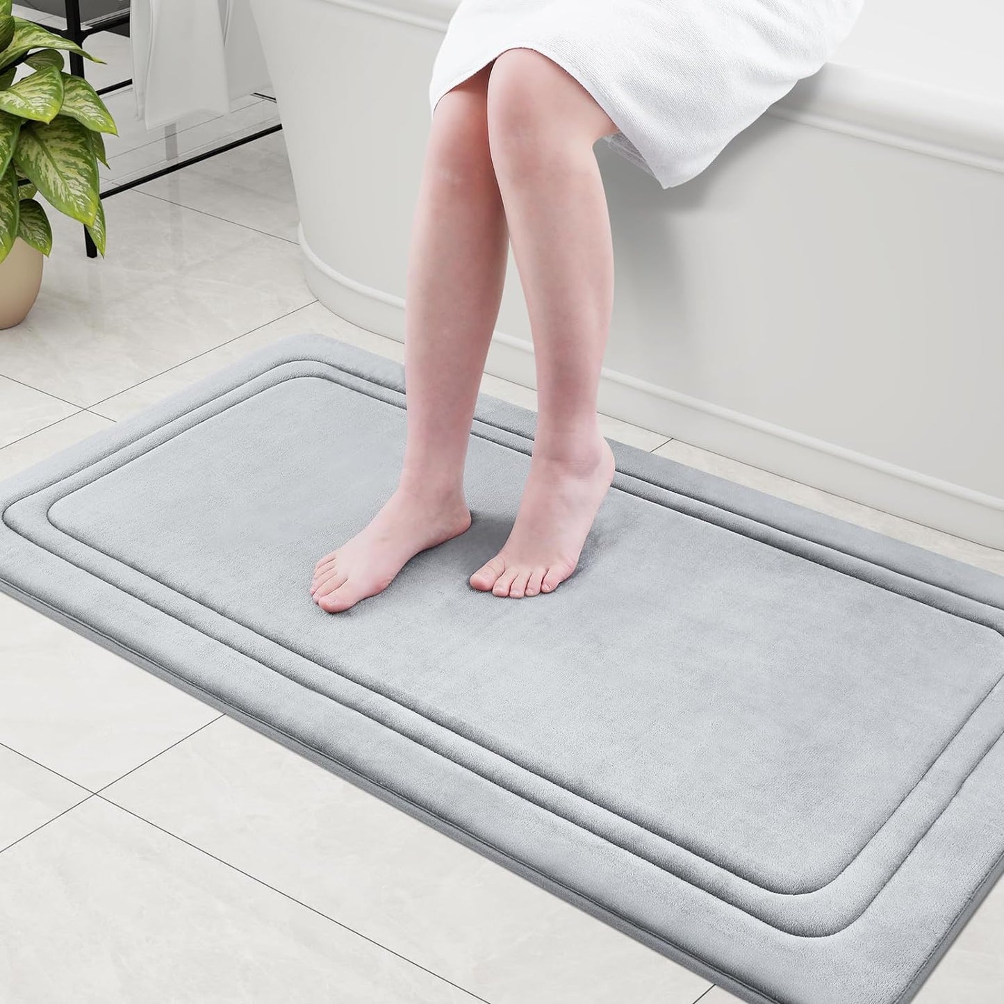 smiry Memory Foam Bath Mat - 40 x 60cm, Non-Slip, Super Absorbent, Comfortable - Machine-Washable Floor Rug, Dark Grey