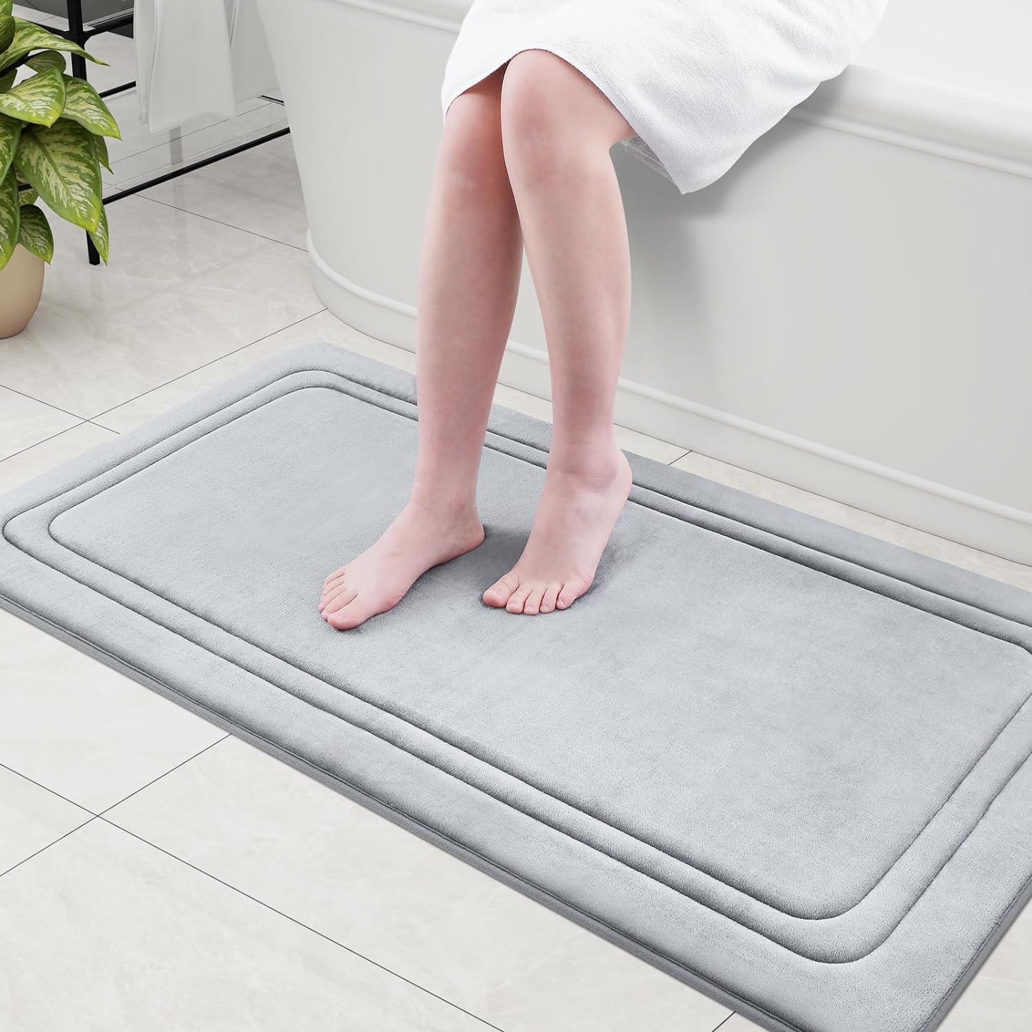 smiry Memory Foam Bath Mat - 40 x 60cm, Non-Slip, Super Absorbent, Comfortable - Machine-Washable Floor Rug, Dark Grey