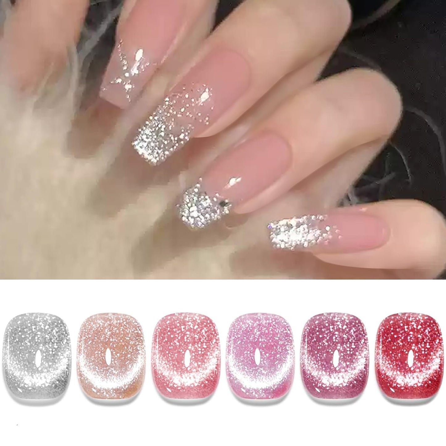 BORN PRETTY 6 Colors Jelly Nude Pink Cat Magnetic Eye Gel Polish Set with Magnet, Soak-Off U V/LED Iridescent Cat Gel for Nail Art Salon DIY Home