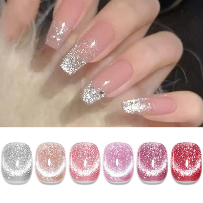 BORN PRETTY 6 Colors Jelly Nude Pink Cat Magnetic Eye Gel Polish Set with Magnet, Soak-Off U V/LED Iridescent Cat Gel for Nail Art Salon DIY Home