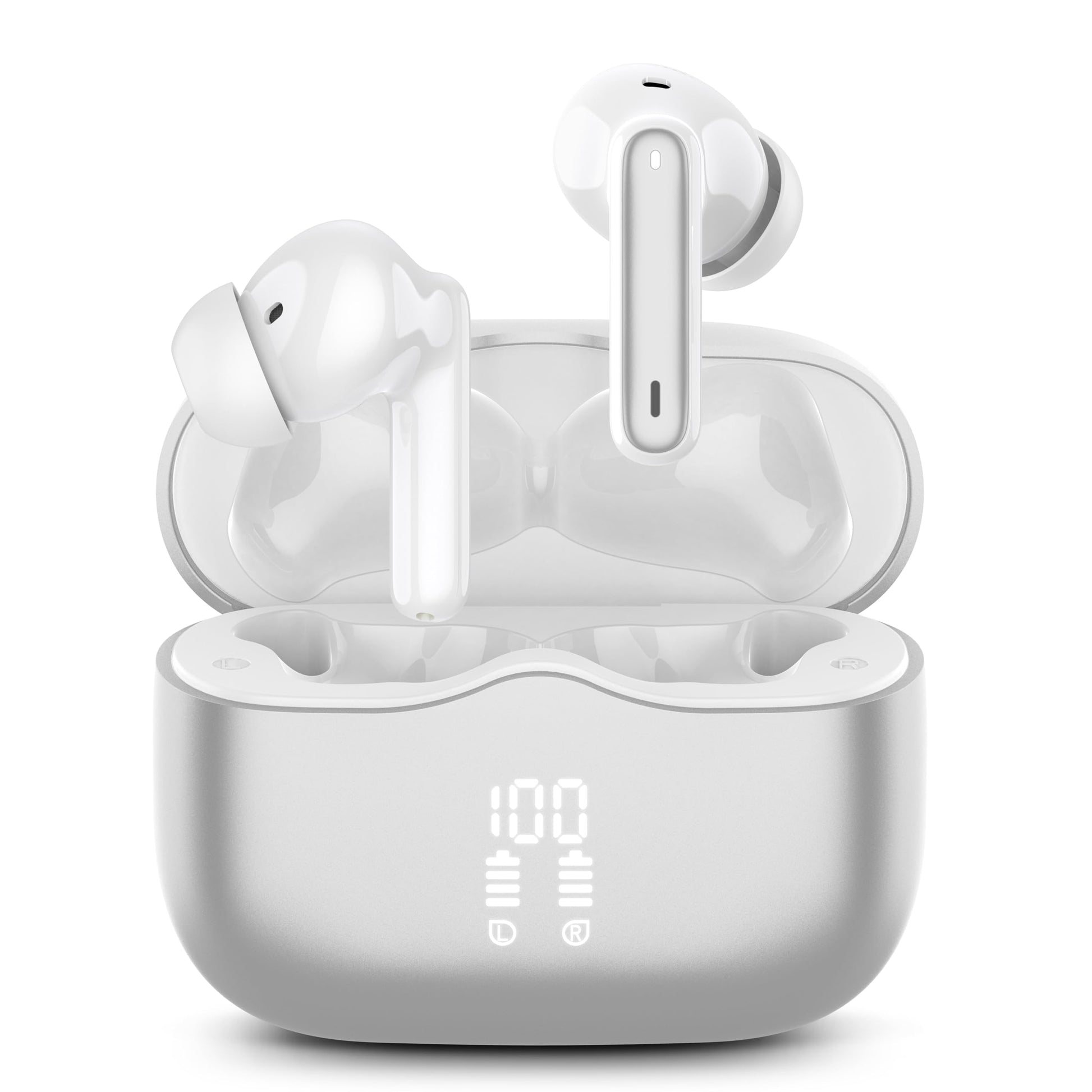 Wireless Earbuds, Bluetooth 5.3 Headphones in Ear with HiFi Stereo Deep Bass, 4 ENC Noise Cancelling Mic Wireless Earphones 40H Playtime, Bluetooth Earbuds Dual LED Display, IP7 Waterproof, Blue