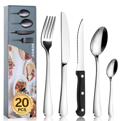 Cutlery Set, BEWOS 16-Piece Stainless Steel Flatware Set, Tableware Silverware Set with Rainbow Spoon Knife and Fork Set, Service for 4, Dishwasher Safe/Easy Clean, Mirror Polished
