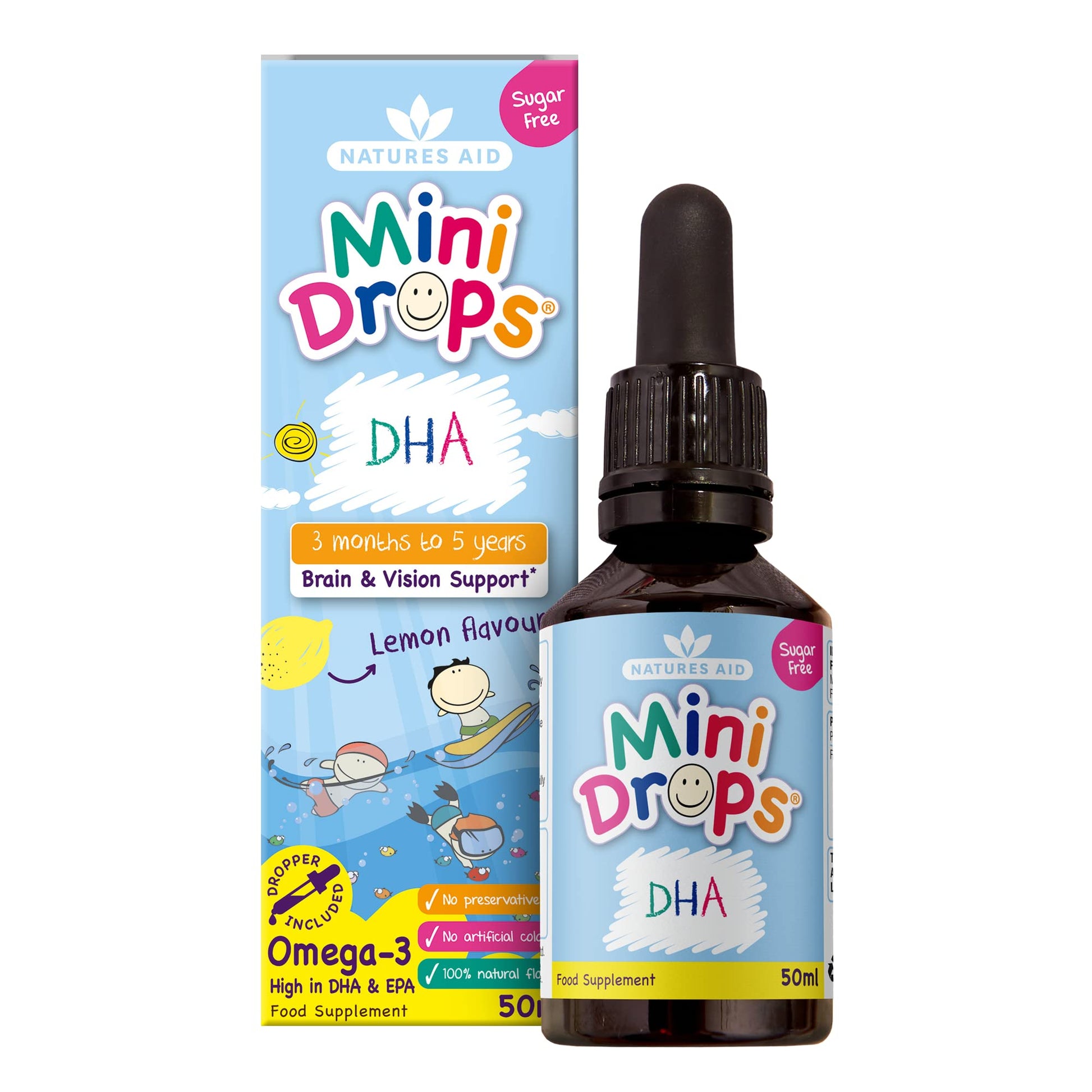 Natures Aid Mini Drops Multi-Vitamin for Babies & Kids 50ml – 9 Essential Vitamins Support Growth & Immune Health for Children Age 0-5 Years Old – Sugar Free Vegan Non-GMO Gluten-Free Dropper Included