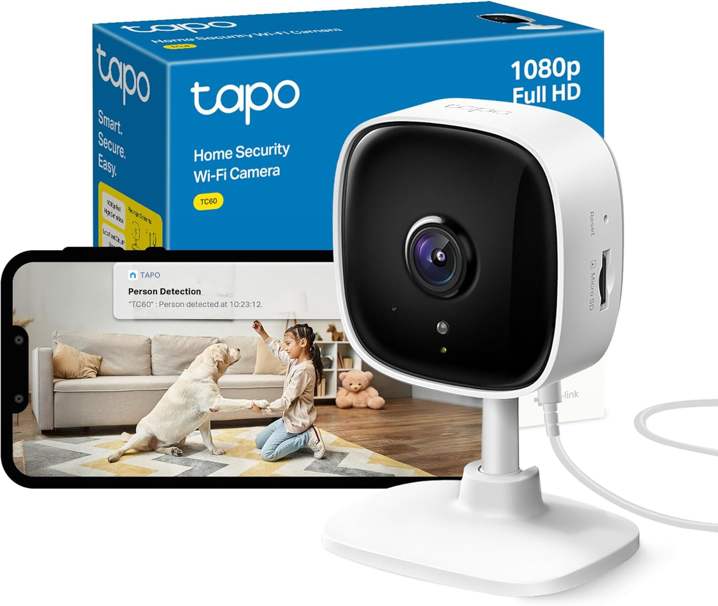 Tapo TC60 Indoor Camera House Security Camera, WiFi Camera, No Monthly Fee, AI Detection, Dog Puppy Camera, Baby Camera Monitor, CCTV, 2-way Talk, Advanced Night Vision, Works with Alexa & Google