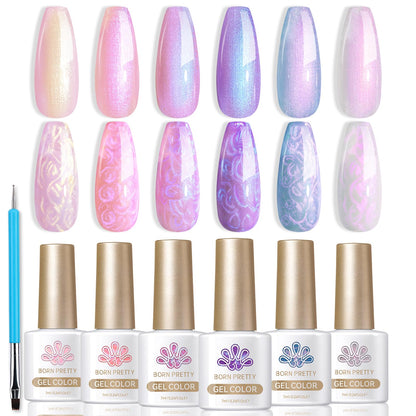 BORN PRETTY 6 Colors Jelly Nude Pink Cat Magnetic Eye Gel Polish Set with Magnet, Soak-Off U V/LED Iridescent Cat Gel for Nail Art Salon DIY Home