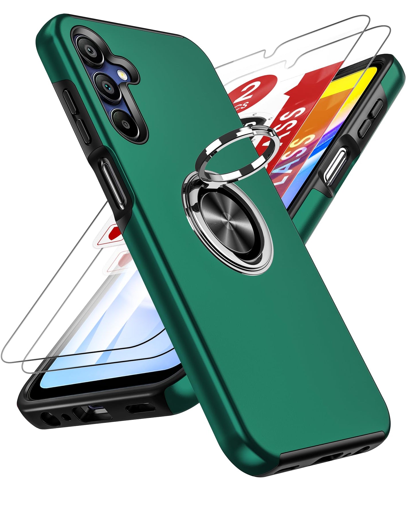LeYi for Samsung Galaxy A15 4G/5G Case: and 2 Tempered Glass Screen Protector, with 360 Ring Holder Stand Magnetic Shockproof Heavy Duty Protective Phone Cover for A 15,Blue