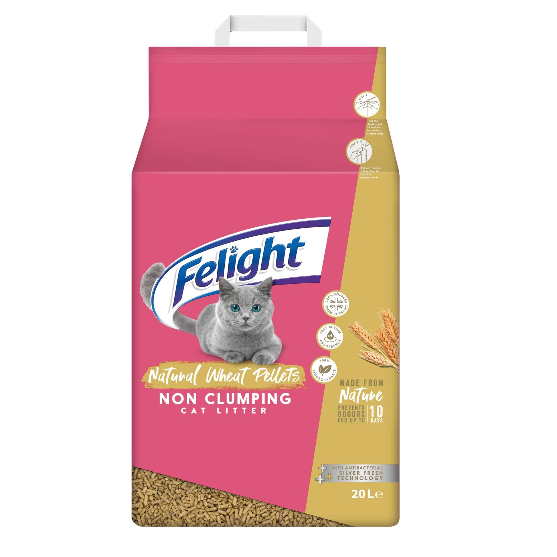 Felight Non-Clumping Cat Litter (20L Bag) - Antibacterial Silverfresh Technology, Prevents Odours for up to 10 Days, Made in the UK