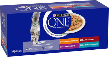 PURINA ONE Mini Fillets Mixed Selection in Gravy Wet Cat Food 40x85g