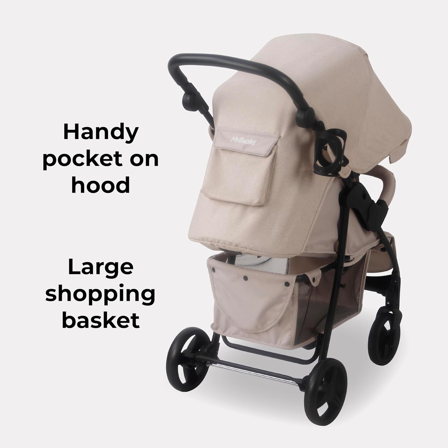 My Babiie MB30 Pushchair – from Birth to 4 Years (22kg), Easy Compact Fold, Large Shopping Basket, Adjustable Handle, Stroller Includes Cup Holder, Rain Cover – Oatmeal