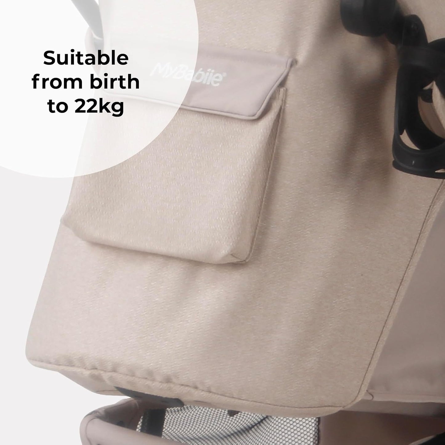 My Babiie MB30 Pushchair – from Birth to 4 Years (22kg), Easy Compact Fold, Large Shopping Basket, Adjustable Handle, Stroller Includes Cup Holder, Rain Cover – Oatmeal