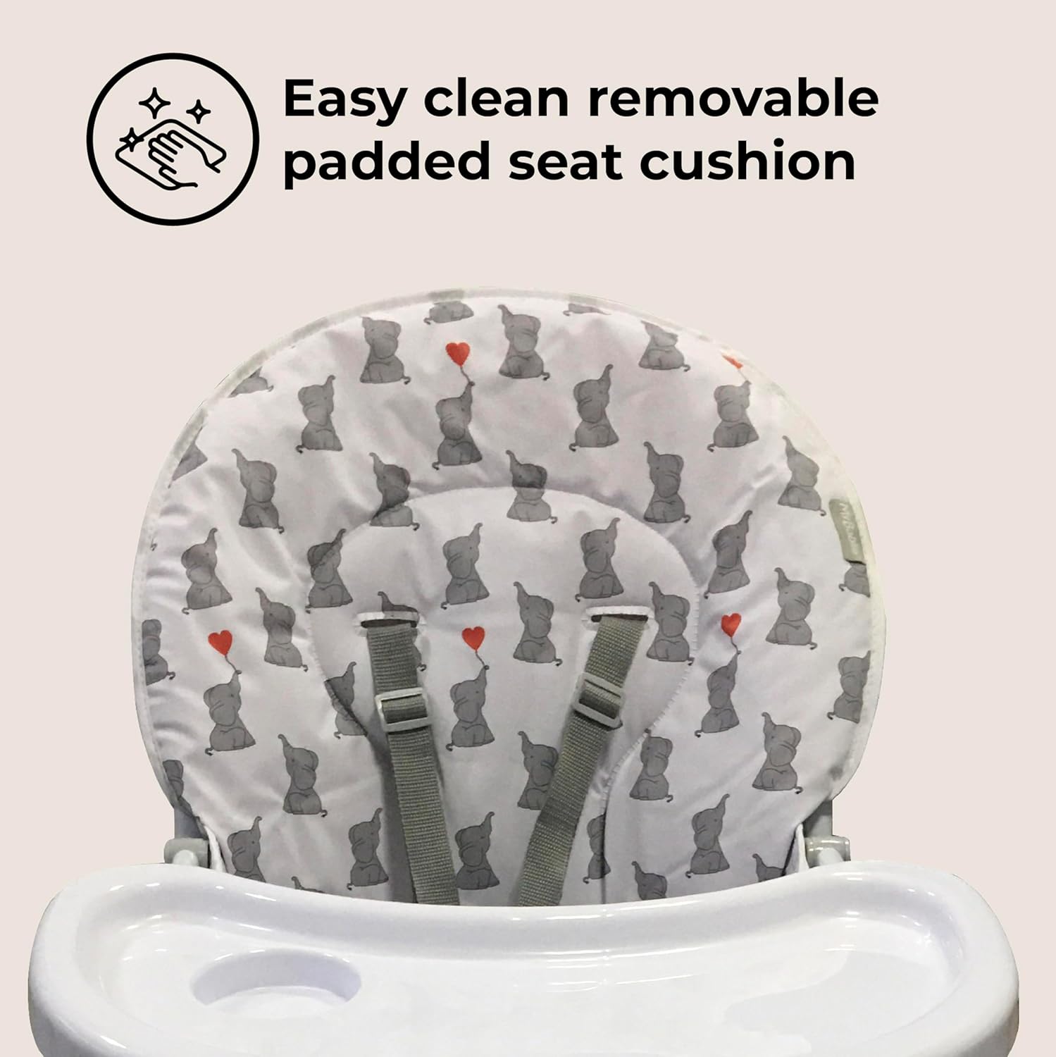 My Babiie MBHC1 Compact Highchair – Ultra Lightweight (5kg), Foldable, Easy Clean, Padded Seat, Footrest, Tray Cup Holder, for Toddler, from 6 Months to 3 Years (15kg) – Elephants