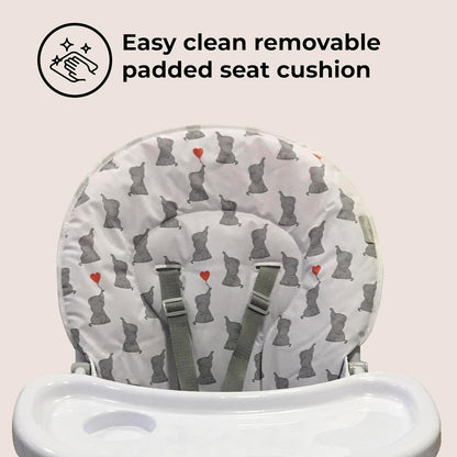My Babiie MBHC1 Compact Highchair – Ultra Lightweight (5kg), Foldable, Easy Clean, Padded Seat, Footrest, Tray Cup Holder, for Toddler, from 6 Months to 3 Years (15kg) – Elephants