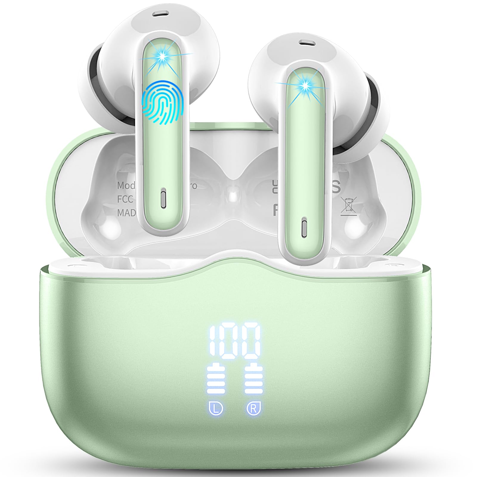Wireless Earbuds, Bluetooth 5.3 Headphones in Ear with HiFi Stereo Deep Bass, 4 ENC Noise Cancelling Mic Wireless Earphones 40H Playtime, Bluetooth Earbuds Dual LED Display, IP7 Waterproof, Snow White