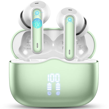 Wireless Earbuds, Bluetooth 5.3 Headphones in Ear with HiFi Stereo Deep Bass, 4 ENC Noise Cancelling Mic Wireless Earphones 40H Playtime, Bluetooth Earbuds Dual LED Display, IP7 Waterproof, Snow White