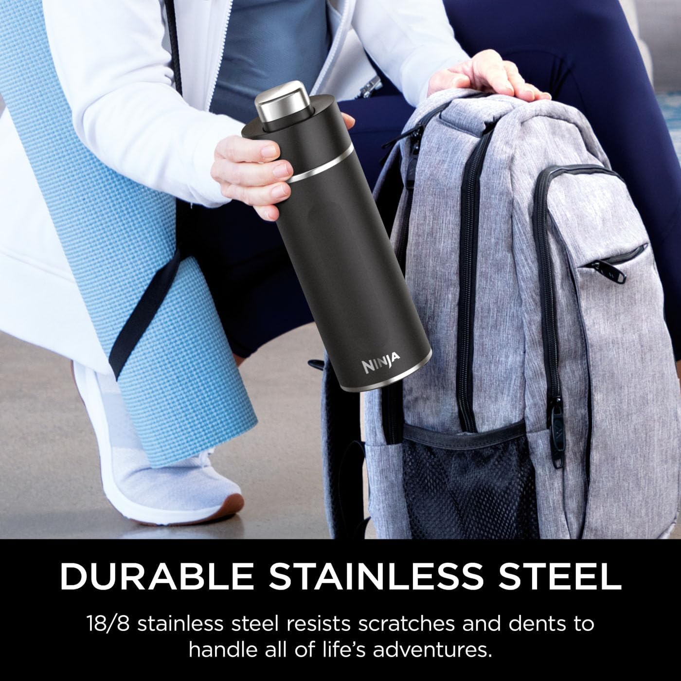 Ninja Thirsti Water Bottle and Flask 709 ML With Leak-Proof Lid, Designed For Carbonated, Hot & Cold Drinks, Ideal For Travel & Sports, Triple Insulated, Stainless Steel Bottle, Black, DW2401EUUKBK