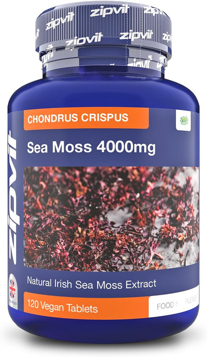 Zipvit Irish Sea Moss 4000mg, 120 Vegan Tablets, High Strength Superfood, Naturally Rich in Minerals, 2 Month Supply, Responsibly Sourced Seaweed