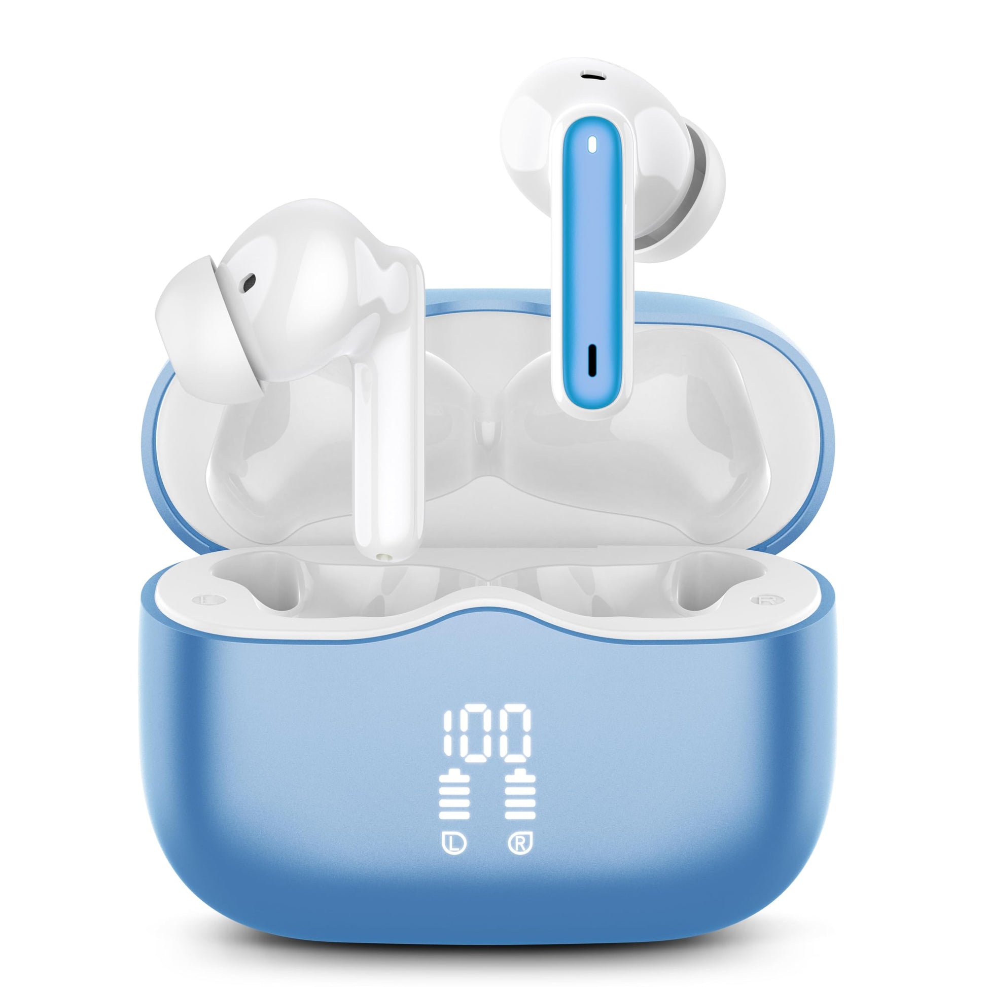 xinwld Wireless Earbuds, Bluetooth 5.3 Headphones In Ear, 4 ENC Noise Cancelling Mic Wireless Earphones, IP7 Waterproof Headphones with 40H Playtime, Mini Ultra Light, Silver