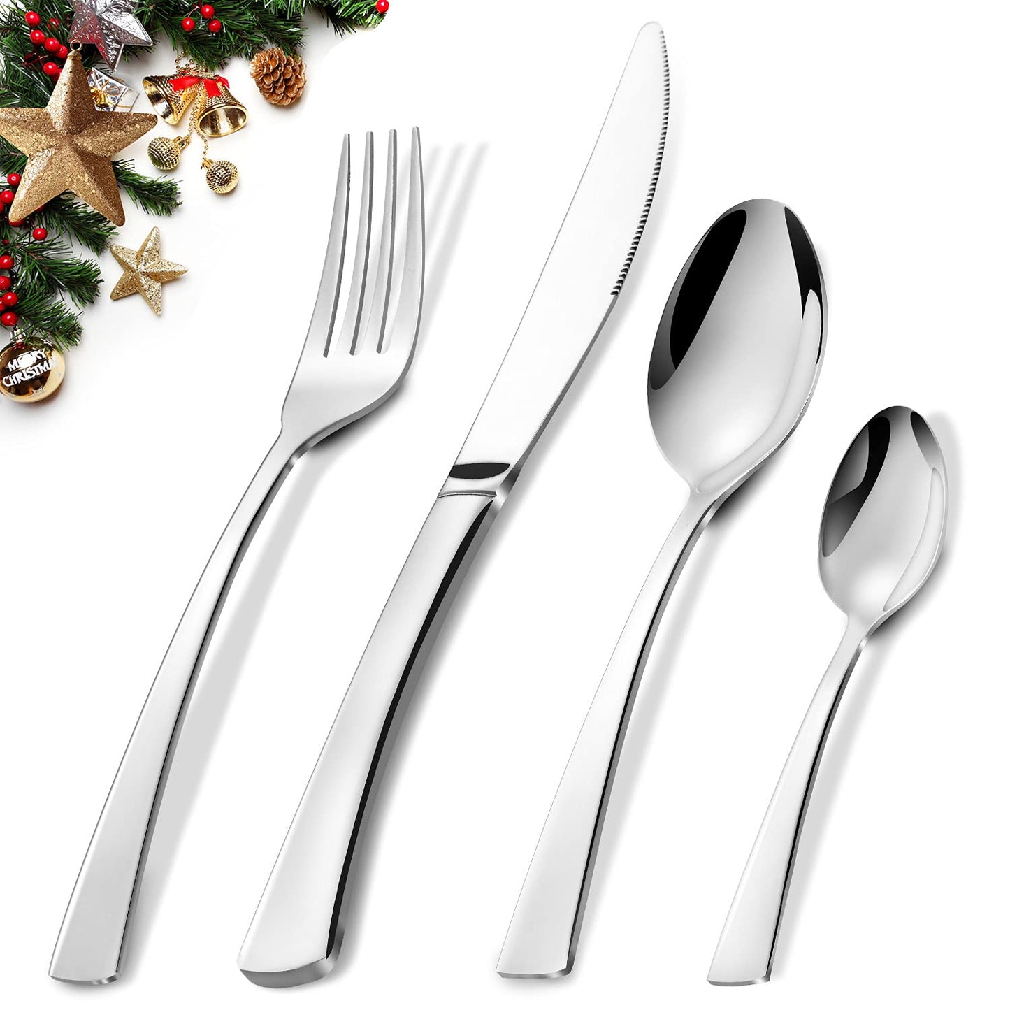 Cutlery Set, BEWOS 16-Piece Stainless Steel Flatware Set, Tableware Silverware Set with Rainbow Spoon Knife and Fork Set, Service for 4, Dishwasher Safe/Easy Clean, Mirror Polished