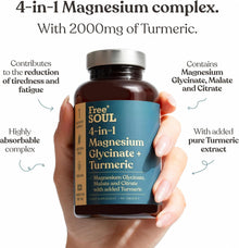 Magnesium Glycinate + Turmeric 4-in-1 Complex | Triple-Strength Magnesium Supplements with 1322mg Bisglycinate, Citrate, Malate & 2000mg Turmeric | 90 Vegan Tablets | Gluten-Free | UK Made | Free Soul
