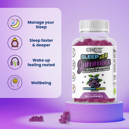 Sleep Gummies with Magnesium | Blueberry Dreams Flavour | Night Bedtime Support | Vegan Chewable Gummys 60 Gummies (30 Servings)