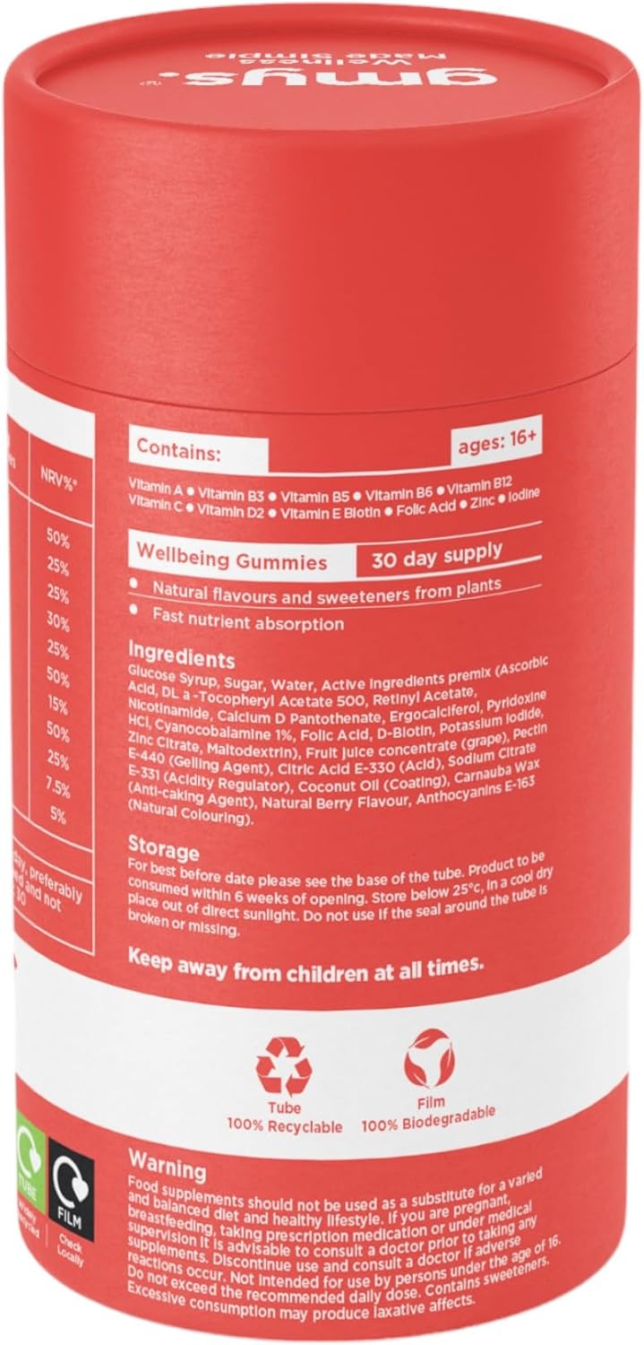 gmys Multivitamin+ Daily Wellbeing Gummies - Vitamin C Gummies with Zinc, Biotin & Folic Acid - Immune Support, Energy Boost & Beauty Enhancement - 12 Essential Nutrients - 60 Gummies