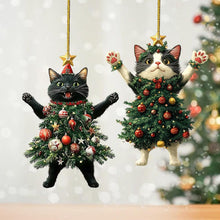 Black of Friday Cat Christmas Ornament, Xmas Tree Decorations 2D Acrylic Hanging Ornaments, Cute Black White Cats Hanging Ornaments, Wearing Christmas Trees Dress Cat Ornament (Mix*2pcs)