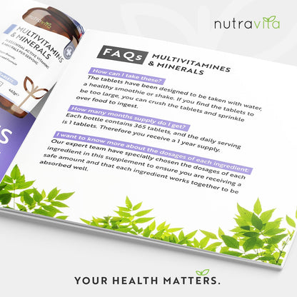 Multivitamins & Minerals - 365 Vegan Multivitamin Tablets - 1 Year Supply - Multivitamin Tablets for Men and Women with 26 Essential Active Vitamins & Minerals - Made in The UK by Nutravita