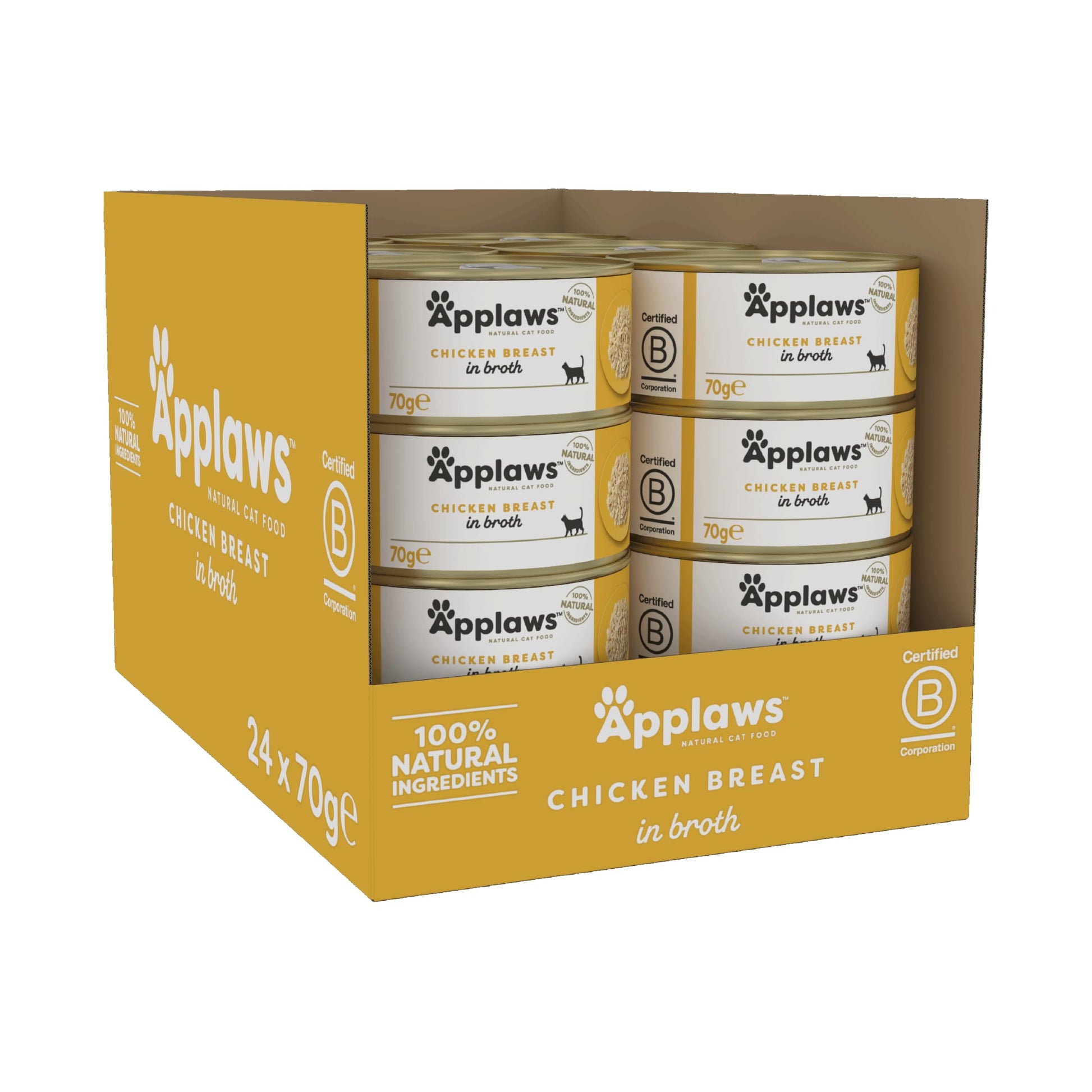 Applaws Natural Wet Cat Food, Multipack Chicken and Fish Selection in Broth 70 g Tin (Pack of 12)