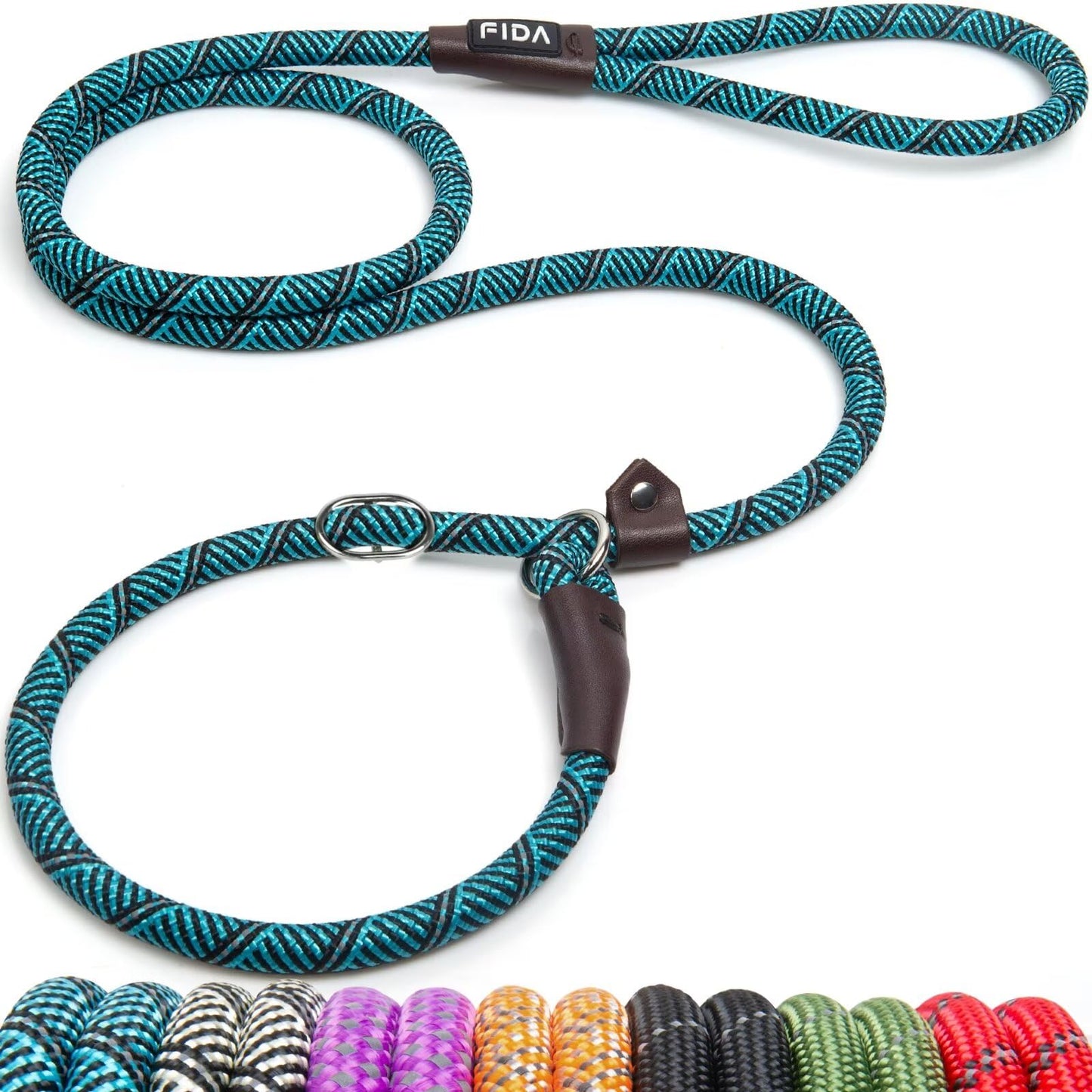 Fida Slip Rope Dog Lead | 1.8m, One-Size-Fits-All, Slip-On Rope Leash. Easy to Slip On, No Collar or Harness Needed. Durable & Weather Resistant Climbers Rope with Reflective Stitching (Green)