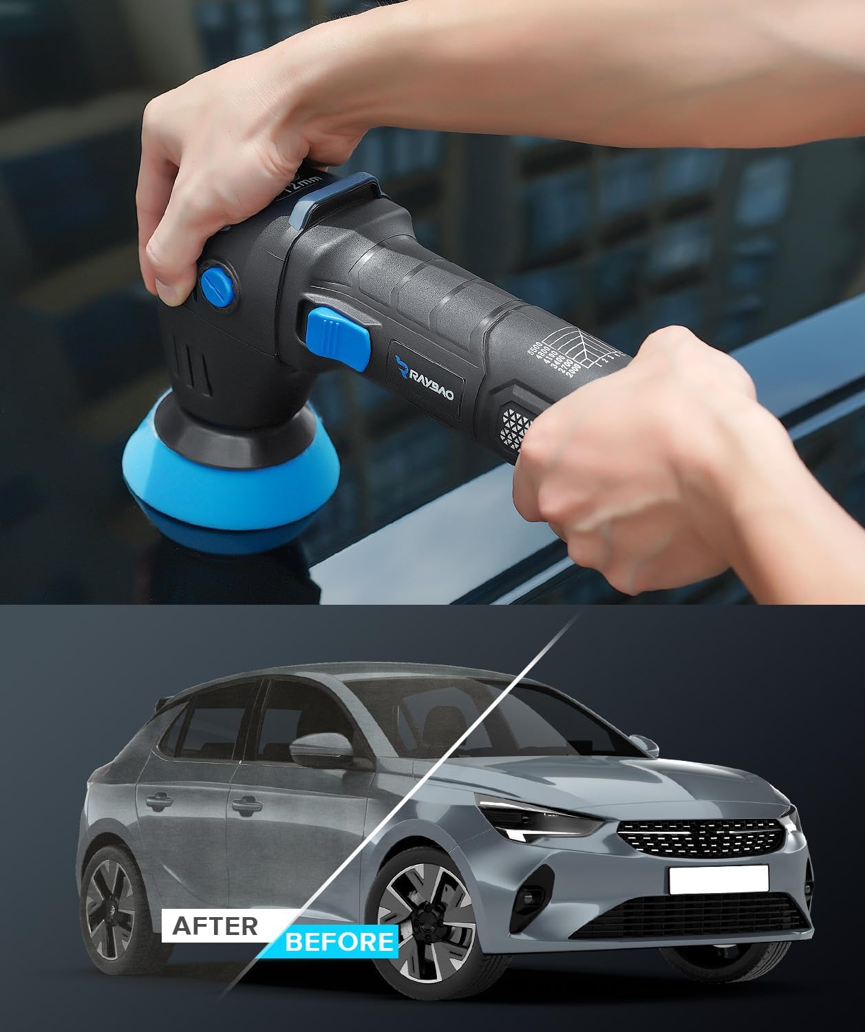 Mini Polisher, 2inch/ 3inch 750W Car Polishers and Buffers with 12mm Random Orbital-Improve Work Efficiency by 35%, 16pcs Trapezoidal Polisher Pads,16.4 ft Cord, DA Polisher for Car Polishing