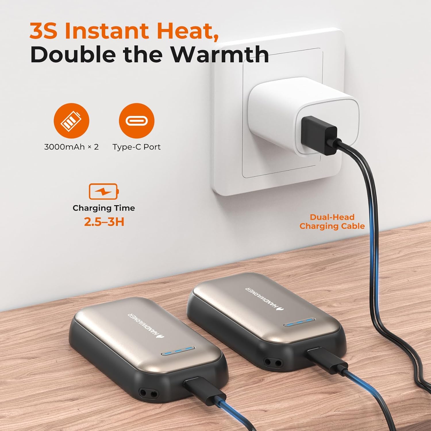 Hand Warmers Rechargeable 2 Pack - 6000mAh Magnetic Electric Hand Warmer with 3 Heat Up to 55°C, USB-C Charging, Pocket Heater for Outdoor, Camping, Raynauds, Winter Gifts for Women Men