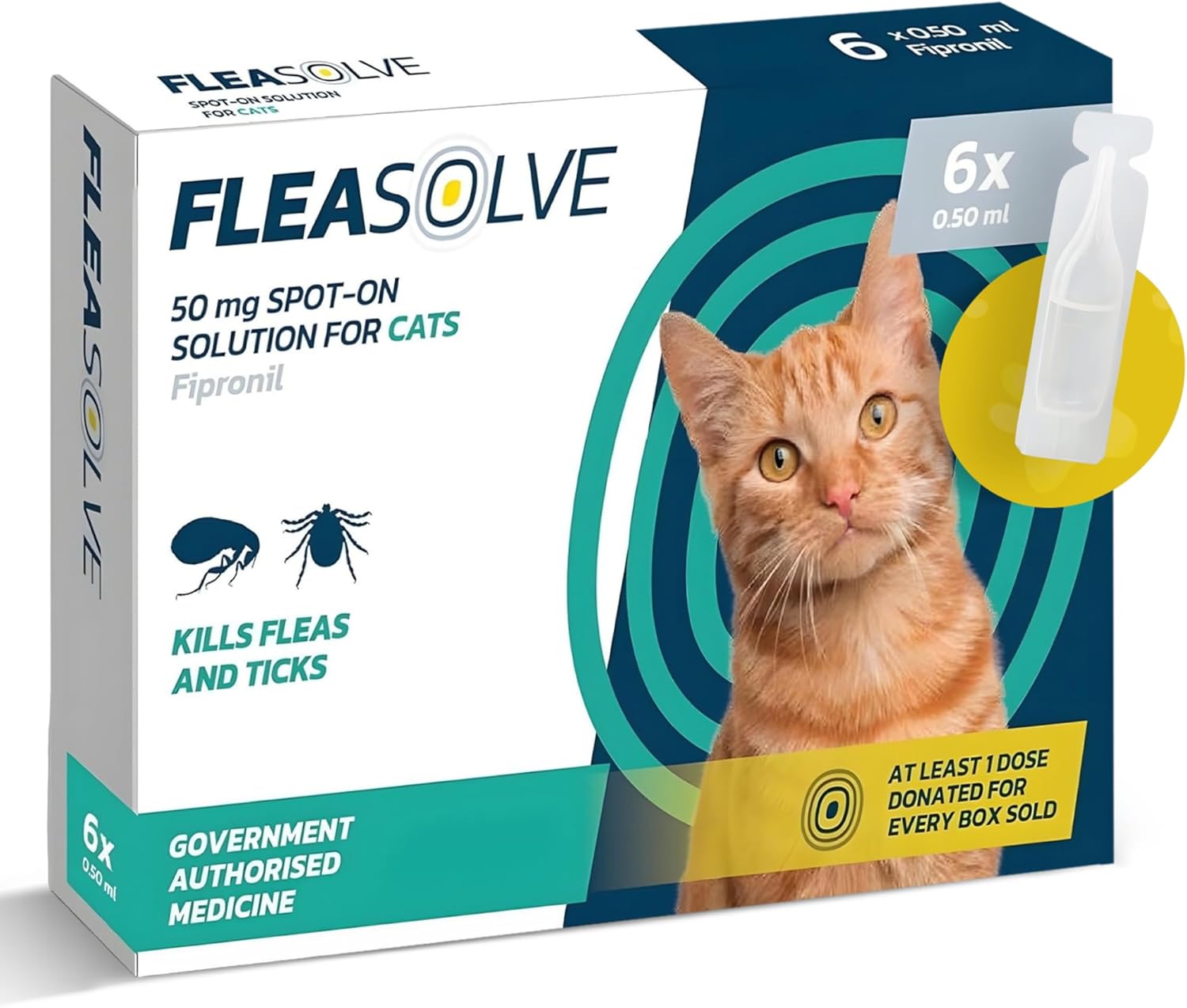 Cat Flea Treatment Spot On x 6 - Flea Treatment Cat Spot On for Cats & Kittens Over 1kg - 6 Pipettes, 6 Doses - Fast-Acting FleaSolve Solution