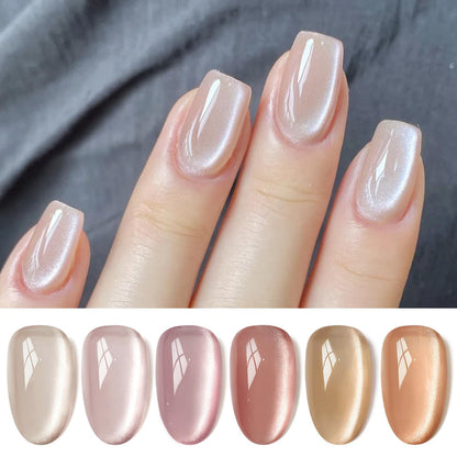 BORN PRETTY 6 Colors Jelly Nude Pink Cat Magnetic Eye Gel Polish Set with Magnet, Soak-Off U V/LED Iridescent Cat Gel for Nail Art Salon DIY Home