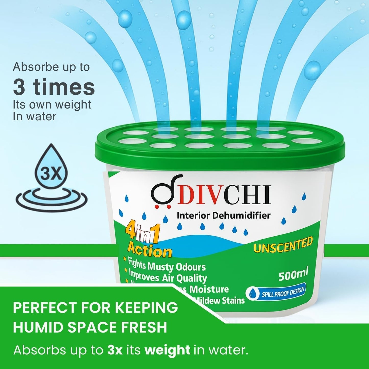 DIVCHI Dehumidifier Disposable 500ml Pack of 24 Condensation Remover Moisture Absorber Dehumidifiers for Damp, Mould, Moisture in Home, Kitchen, Bedroom, Caravan, Office, Garage, Bathroom, Basement