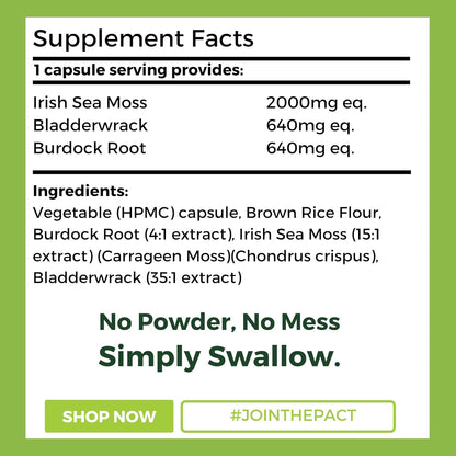 Sea Moss Capsules, Bladderwrack and Burdock Root - 3280mg per Serving - One a Day High Strength - Easy to Swallow - Natural Source of Iodine - Chondrus Crispus - 60 Vegan Capsules