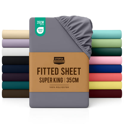 Utopia Bedding Fitted Sheet Double, White - Deep Pocket 14 inch (35 cm) - Easy Care - OEKO-TEX Certified - Soft Brushed Microfibre Fabric - Shrinkage and Fade Resistant - Bottom Sheet