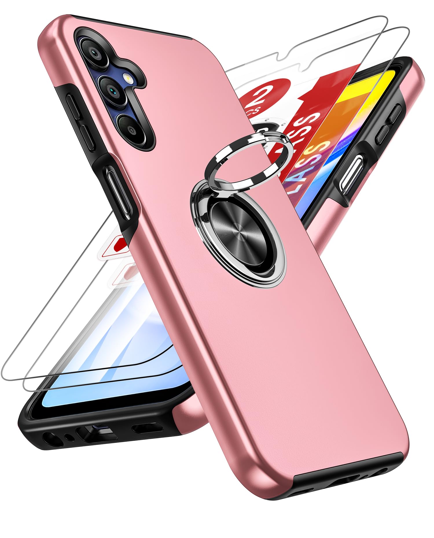 LeYi for Samsung Galaxy A15 4G/5G Case: and 2 Tempered Glass Screen Protector, with 360 Ring Holder Stand Magnetic Shockproof Heavy Duty Protective Phone Cover for A 15,Blue