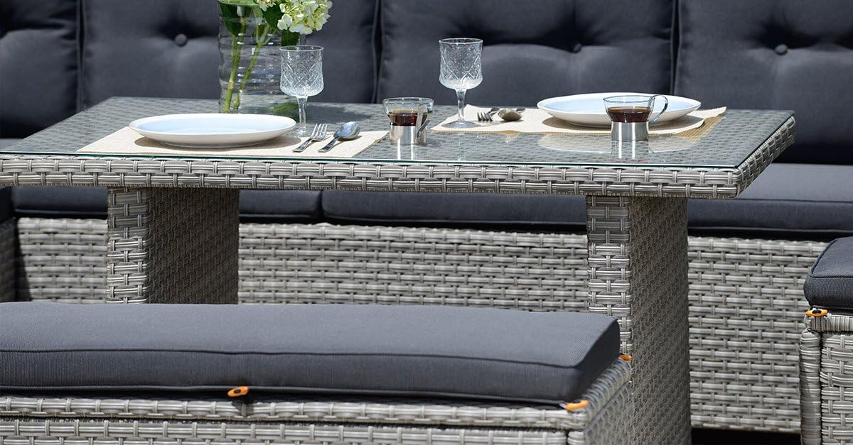 Barcelona Luxury 10 Seater Casual Dining Rattan Garden Set with Cushions, Grey/Brown, 191 x 177 x 87 cm