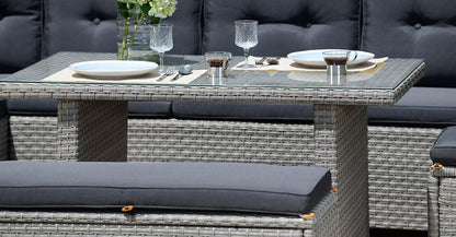 Barcelona Luxury 10 Seater Casual Dining Rattan Garden Set with Cushions, Grey/Brown, 191 x 177 x 87 cm