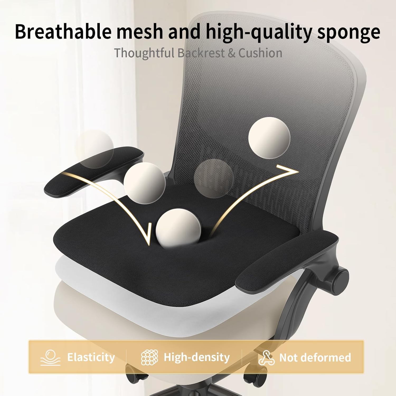 naspaluro Computer Desk Chair, Ergonomic Office Chair with 3D Lumbar Support, Flip-up Armrests Mesh Chair with Metal Claws, Mid-Back Home Office Chair-Black